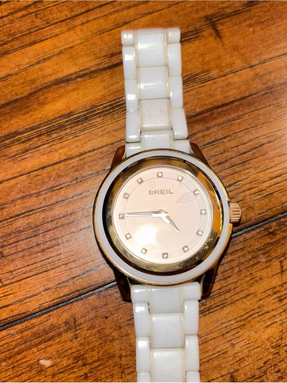 Elegant Breil Orchestra Watch: Rose Gold Steel, White Ceramic, Swarovski Markers